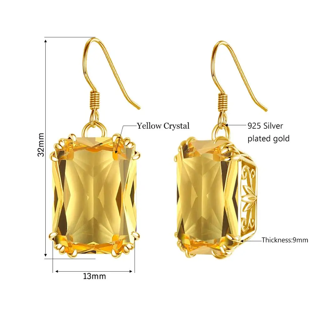 18K Gold Color Citrine Drop Earrings Genuine 925 Sterling Silver Hanging Earrings For Women Vintage Female Jewelry Trending 2024