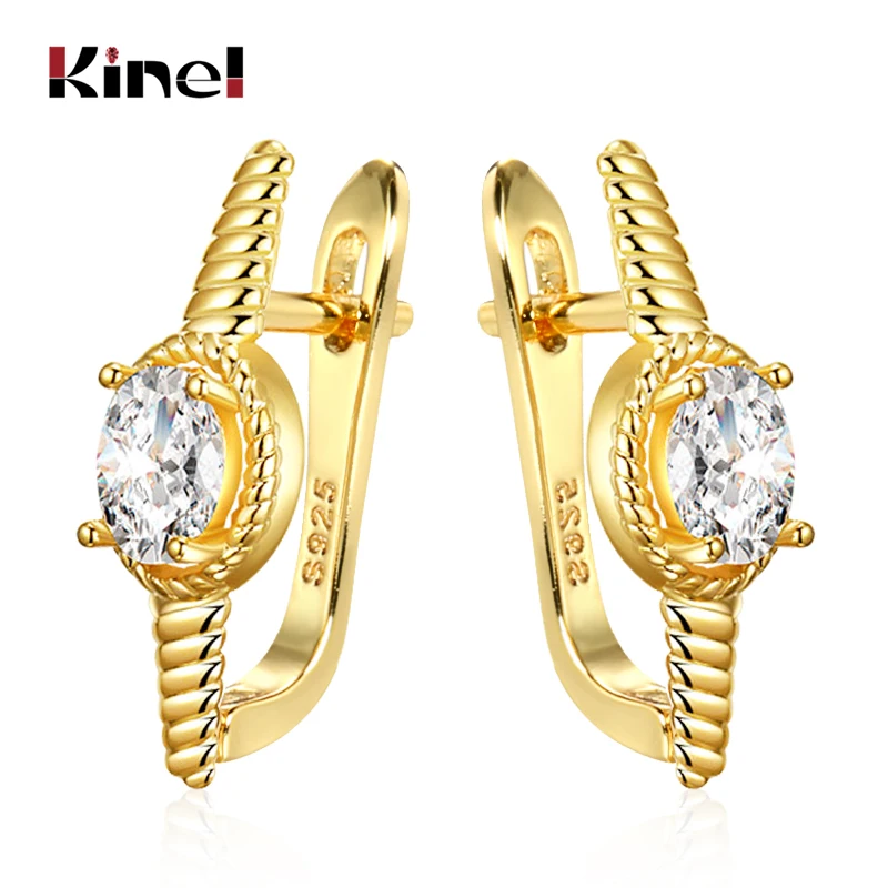 Kinel Simple Micro Wax Inlay Stud Earrings Women Fashion Wedding Jewelry Tibetan Silver Natural Zircon Earring For Girl Gift