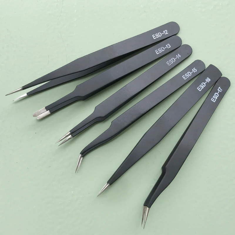 Lurayee High Precision Anti-Static Tweezers Straight Curved Eyebrow Nippers Nail Art Sticker Rhinestone Picking Tool