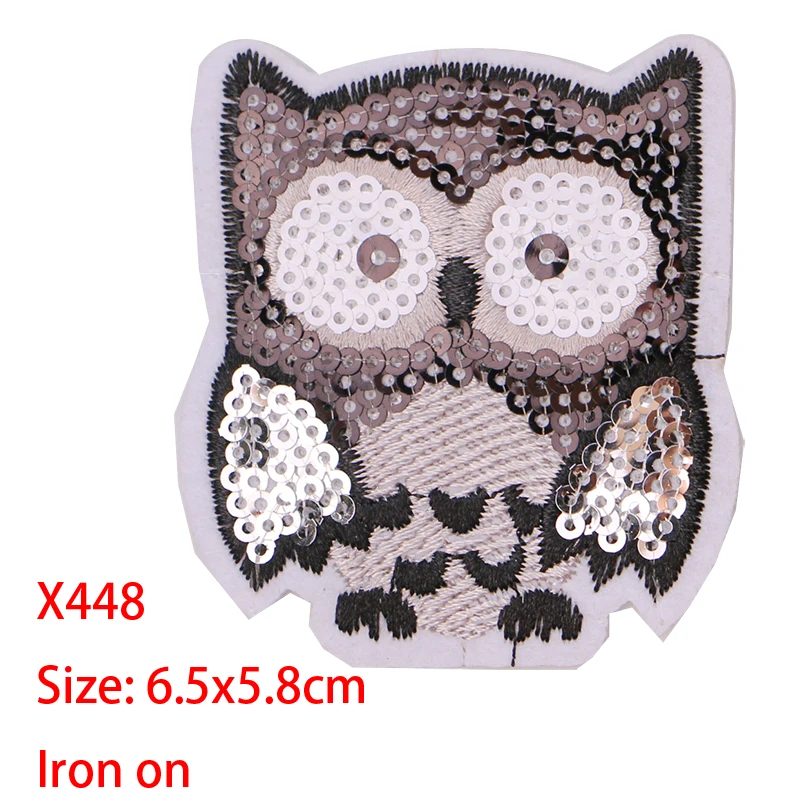 1 Pcs Owl Pig Head Bear cartoon sequin icon Iron on Patches for Clothing DIY Stripes Clothes Patchwork Stickers Custom Badges