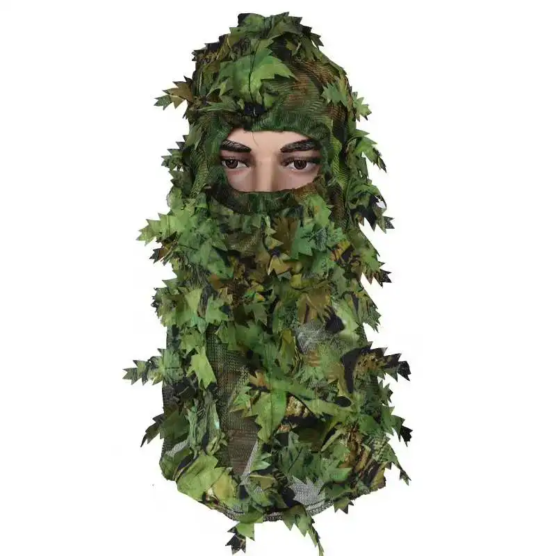 Máscara facial de camuflaje estilo hoja de arce, capucha de caza, gorro Ghillie, accesorios para deportes al aire libre, Unisex