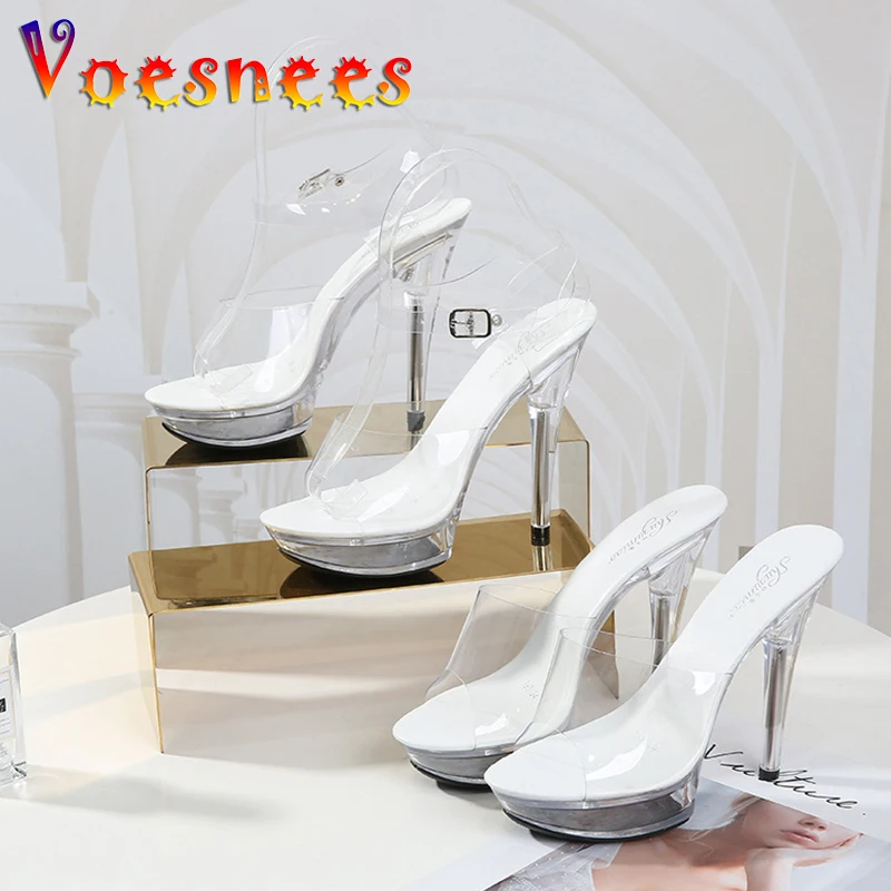 2021 Crystal Sandals High Heels Ultra-high Heel 7-20CM Transparent  Women Shoes Model Fitness Contest large Size Catwalk Shoes