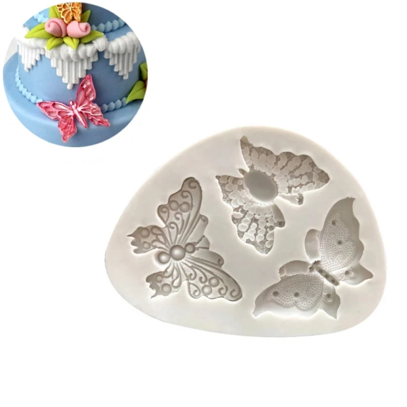 

3 Butterflies Silicone Mold Fondant Cake Decorating Tools Sugarcraft Candy Clay Mold Cookie Cupcake Chocolate Baking Mold