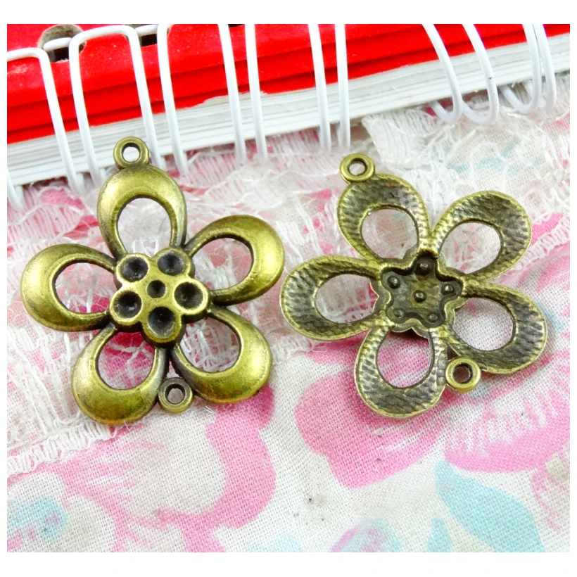 

50PCS 27*25MM Antique Bronze Plated Zinc Alloy 2 holes Flower Connected Charms Connector Diy Jewelry Findings Accessories