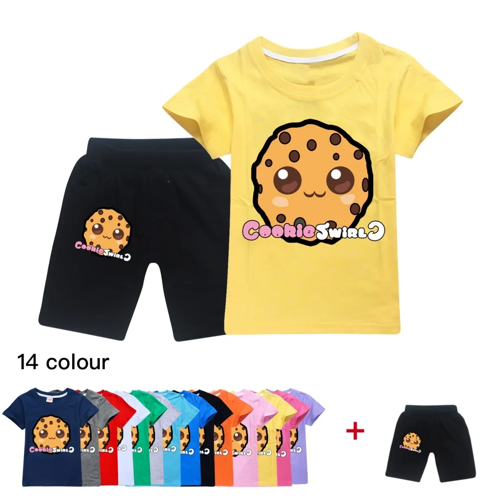 

Kids Clothes Cookie Swirl C T-shirt Boys Suit Outfits Baby Girls Summer Teen Boys Set 2-16 Y Children Clothing T-shirt + Shorts