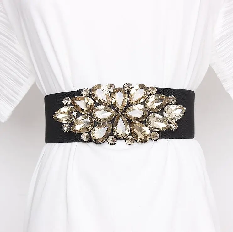 

Women's runway fashion rhinestone beaded elastic Cummerbunds female Dress Corsets Waistband Belts decoration wide belt R2858