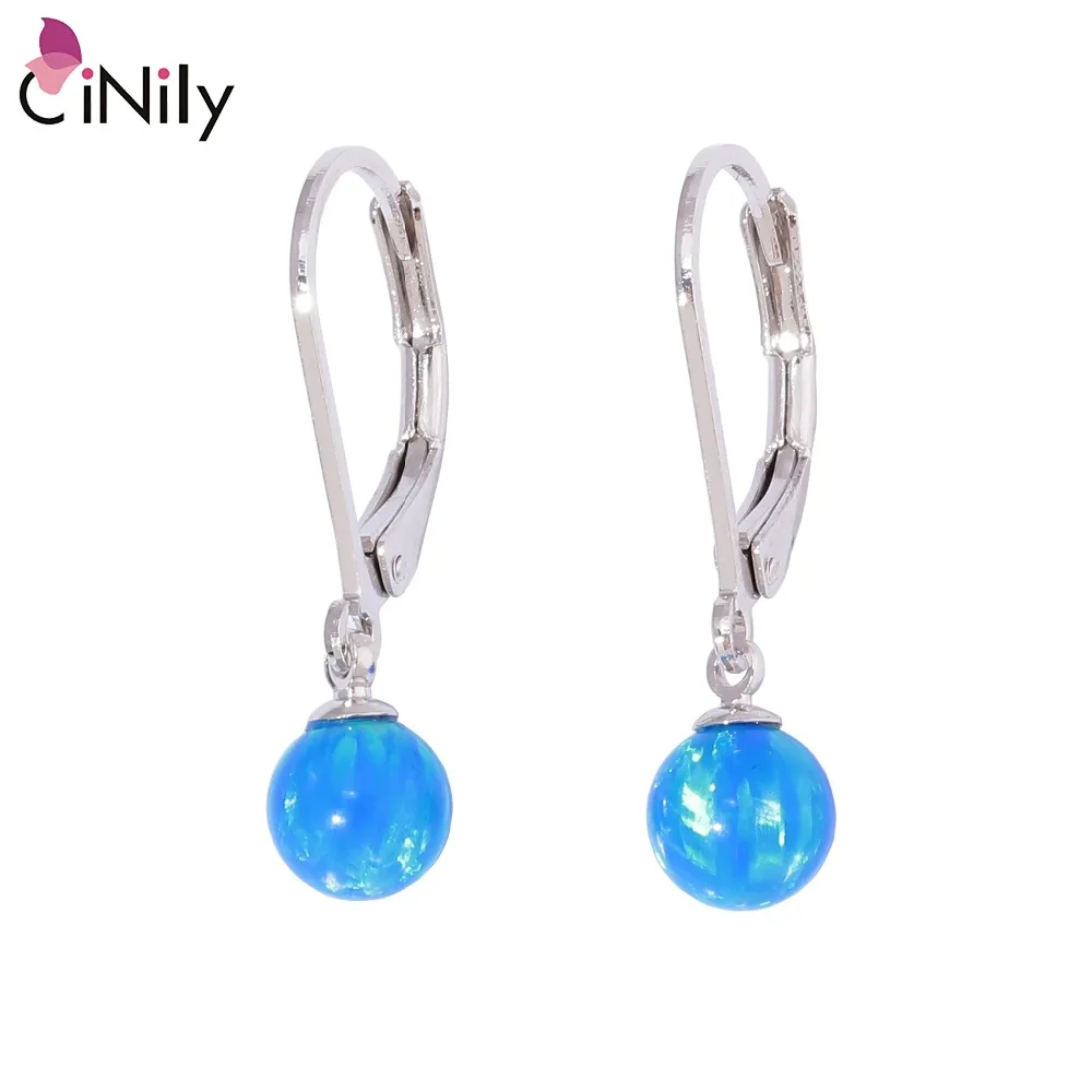 CiNily  Pink White Blue Fire Opal Drop Earrings Silver Plated Round Ball Dangling Earring With Natural Stone Girls