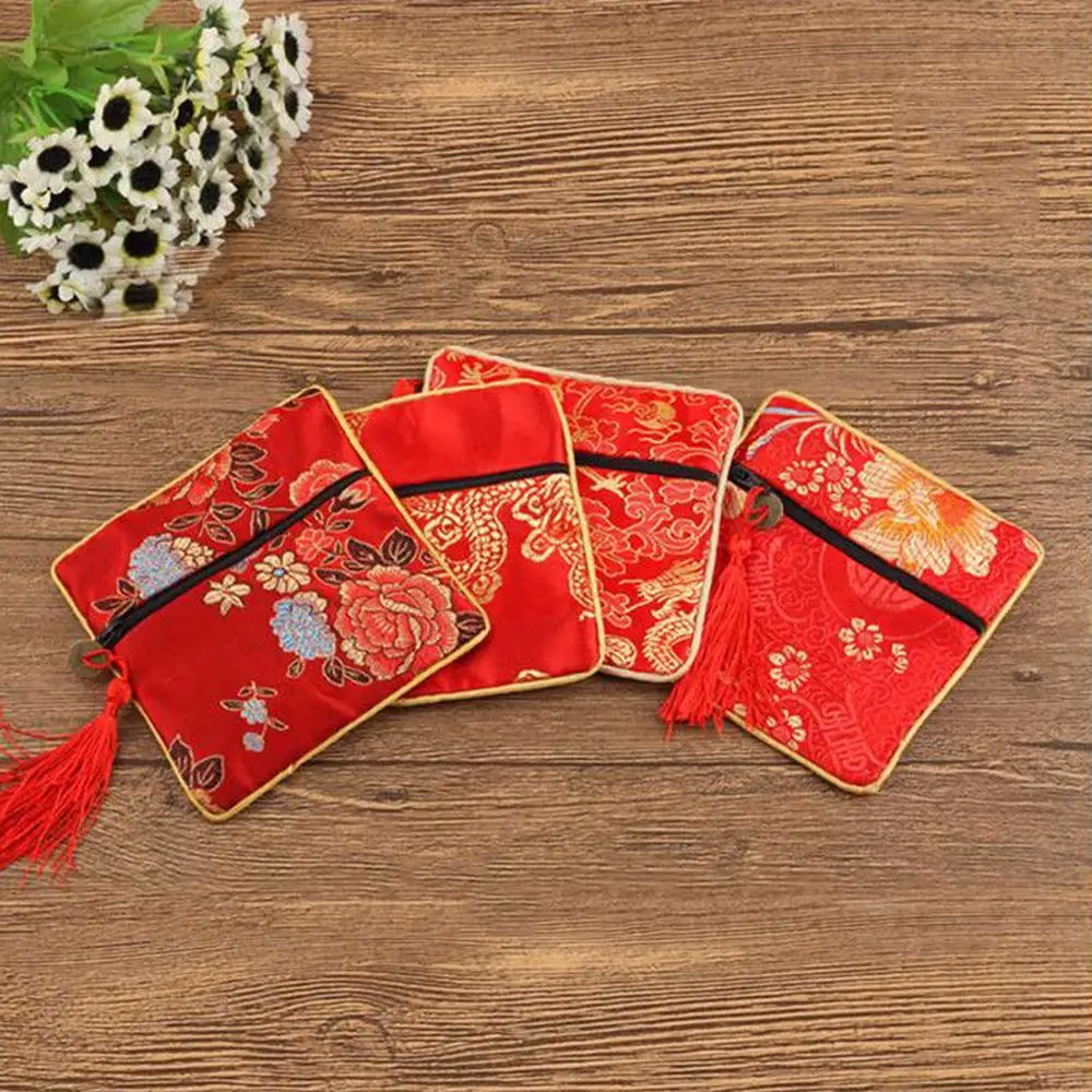 1Pc Jewelry Organizer Travel Trinket Cosmetic Storage Pouc Storage Pouch Handmade Tassel Zipper Gift Coin Purse Chinese Style