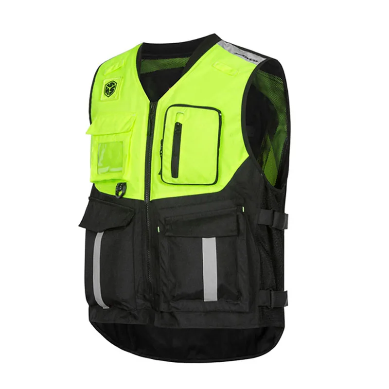 SCOYCO Motorcycle Reflective Safety Clothing Jacket Working Yellow Vest 600D Oxford Cloth Motocross  Back chest Protective