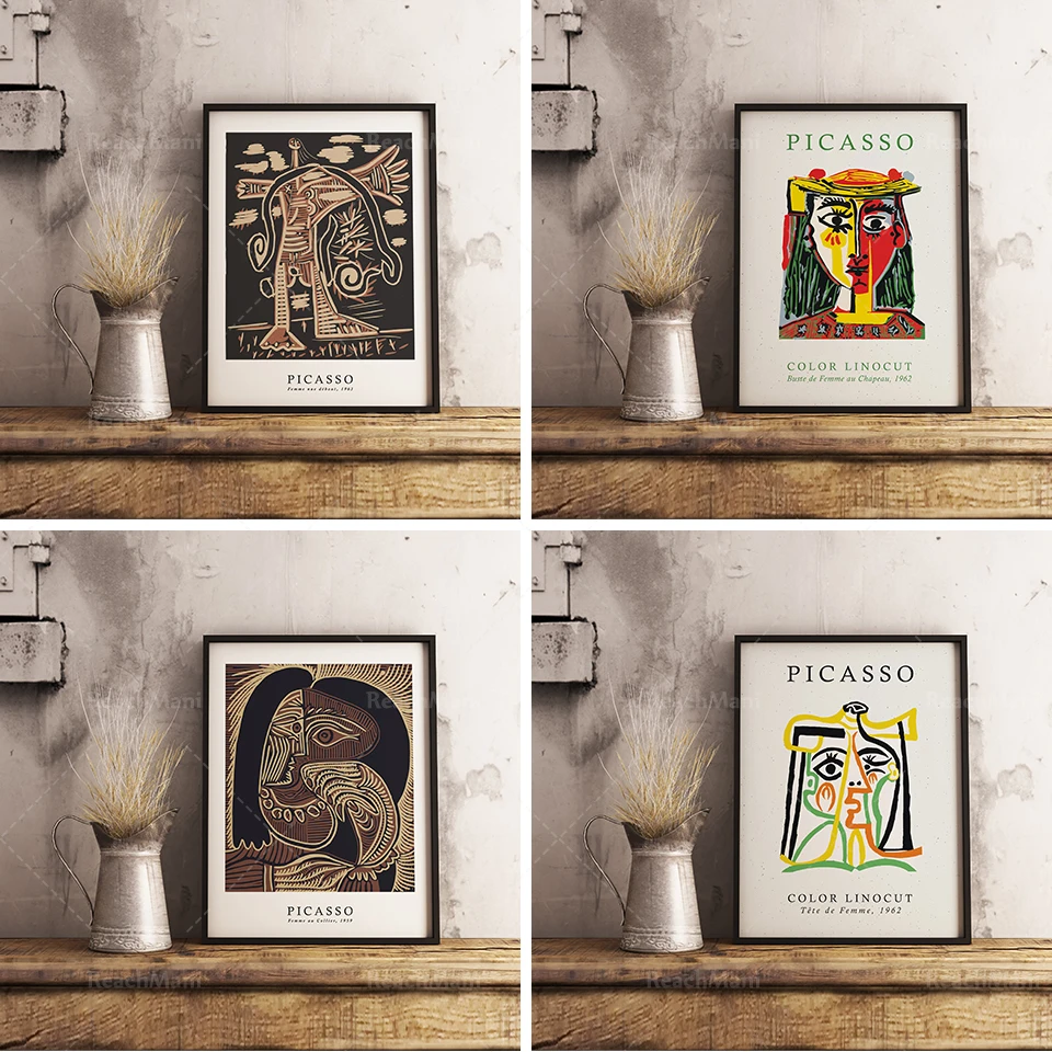 

Pablo Picasso exhibition poster-Picasso print-Picasso Linocut style artwork-modern and surrealist murals