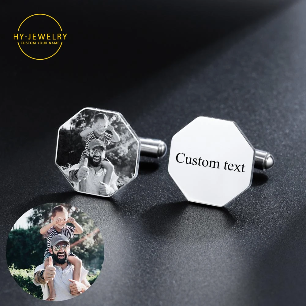 

Custom Name Cufflinks Engraving picture Name Cufflinks Buttons Wedding Gifts Sliver Hexagon Suit Cufflinks Men Jewelry Gifts