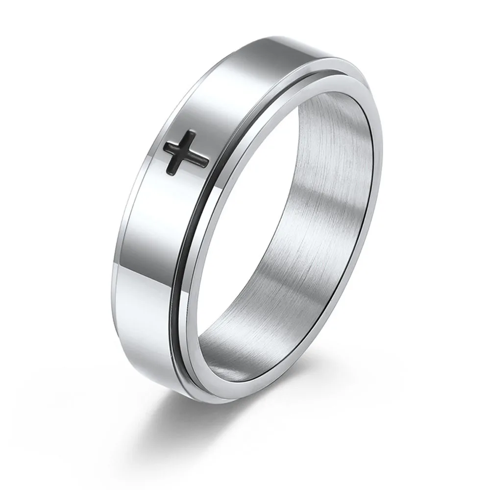 Fashion 6mm Cross Rotatable Ring For Men Women Fidget Relax Stainless Stainless Steel Casual Spinner Anillo Jewelry Wholesale