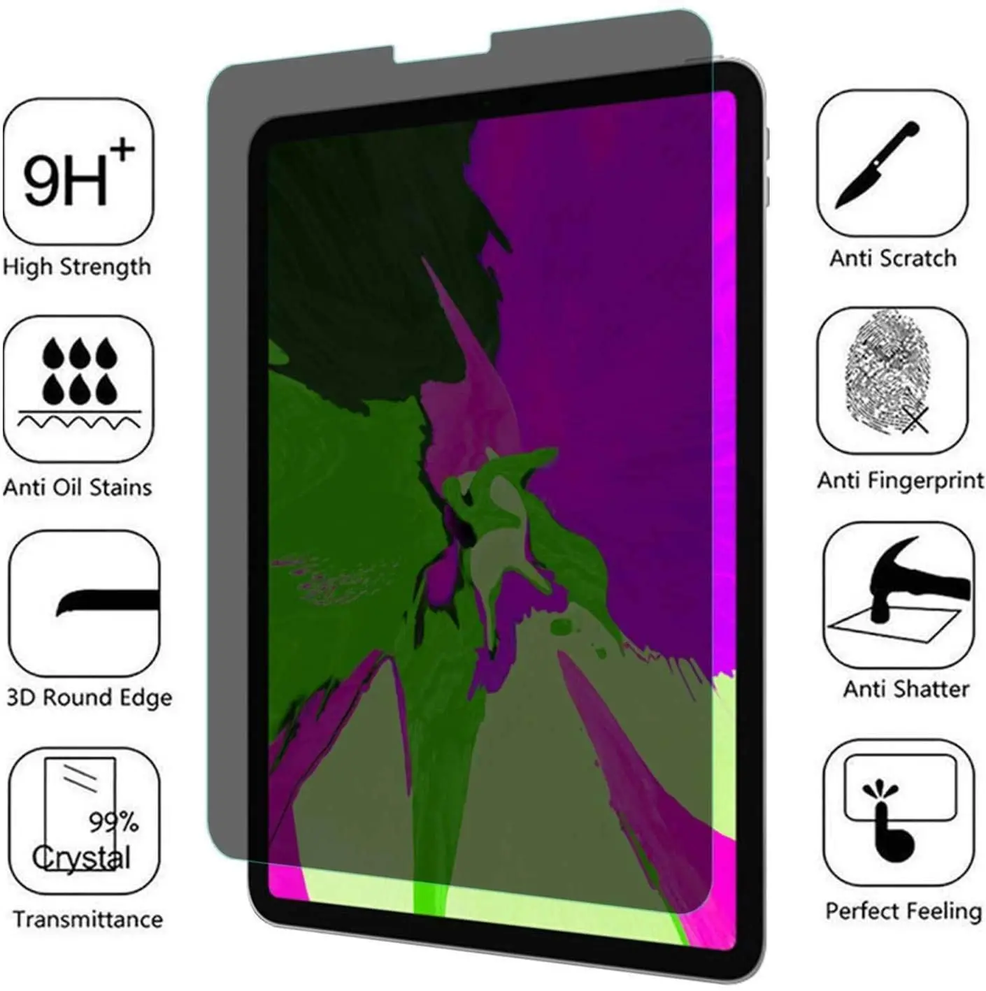 Privacy Filter Tempered Glass Film Anti Spy Screen Protector for iPad Pro 11 inch 4th/3rd/2nd/1st Generation 2022/2021/2018