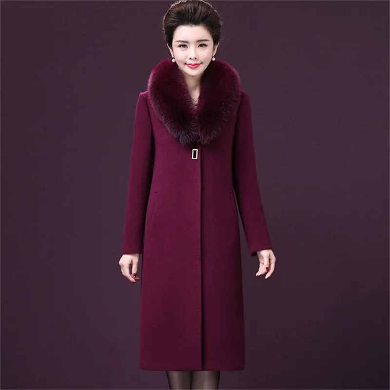 2023 Winter Jacket Women Coat Big Fur Collar Wool Coat Casual Female Long Coat Vintage Oversize Outwear Casaco Feminino P861