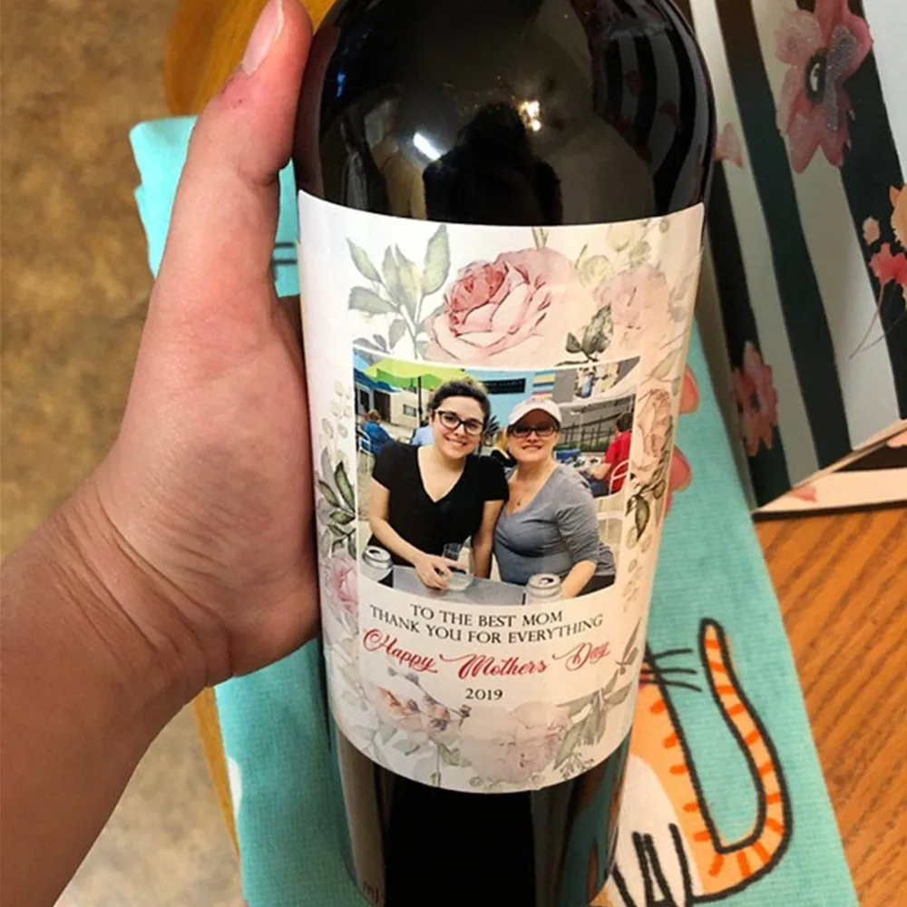 Personalize Mother's Day Wine Label, Wine Bottle Label, Customized Photo Mother's Day Wine Label, Special Wine Bottle Stickers