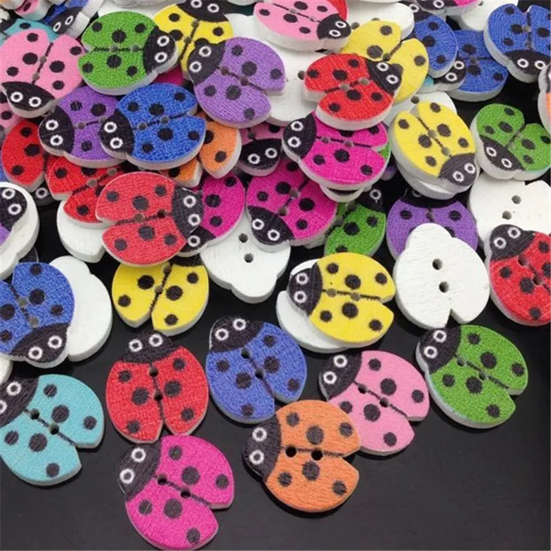 50Pcs Mixed Ladybug Wood Apparel Sewing Buttons Clothes Scrapbooking Decorative Beetle Crafts Needlework DIY Accessorie WB32