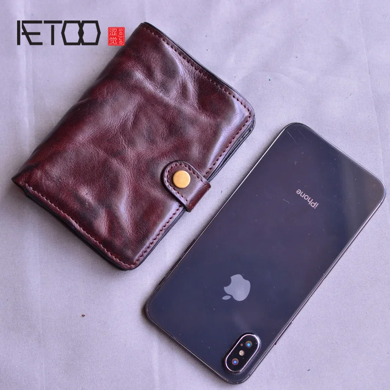 AETOO Vintage leather men's wallet, washed wrinkle effect casual wallet, driving license first layer leather wallet