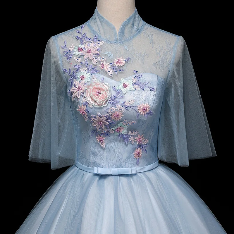 Vestidos de quinceañera con cuello alto, Media manga, ilusión de princesa, foto de estudio, 3D, encaje de flores, vestido de baile bordado, primavera 2023