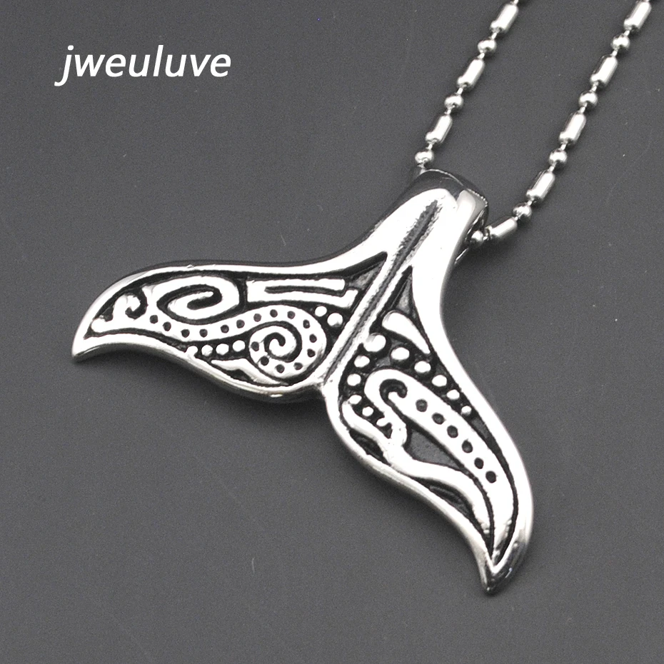 AMUMIU Dolphins Tail Stainless Steel Pendant Necklace Men Women Casting Wholesale Punk Rock Pendant KP071