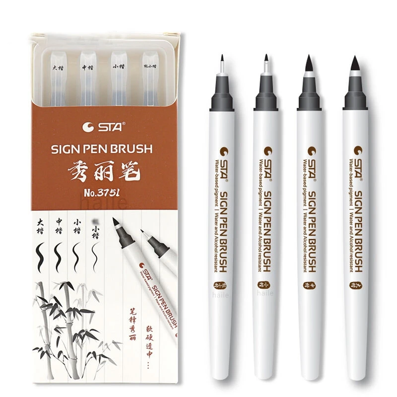 Haile 4Size STA Waterproof Caligraphy Pen Soft Brush Pens for Lettering Writing Drawing Sketching Art Supplies Japanes Stationer