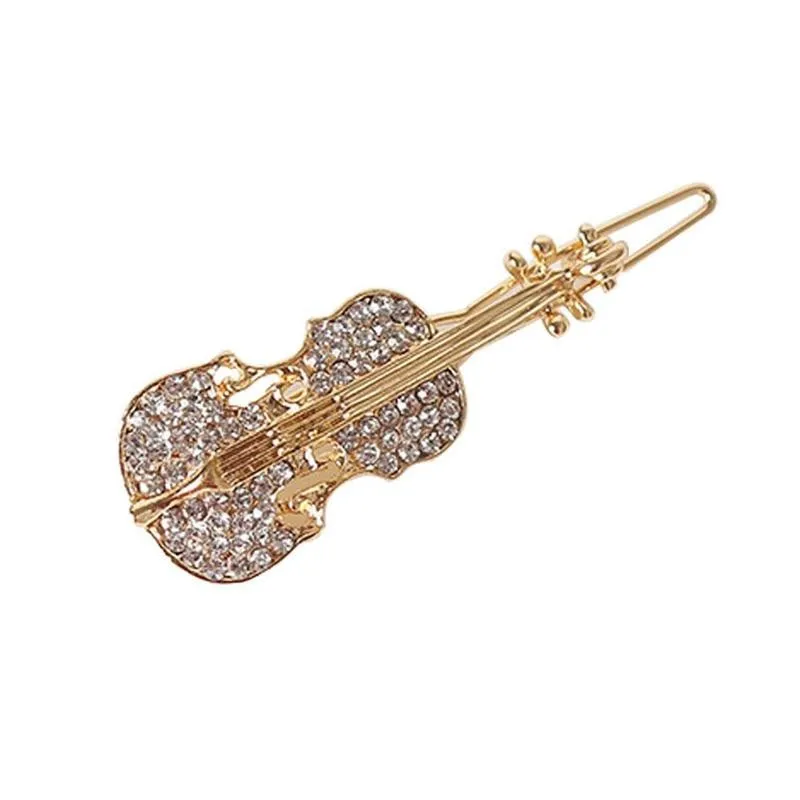 Rhinestone Crystal Violin Hairpin Hair Clip Cute Headwear Barrette Fashion Design Women Hair Accessories