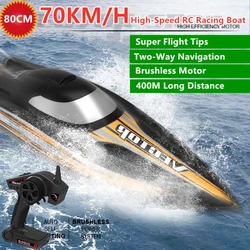 Motoscafo raffreddato ad acqua RC impermeabile senza spazzole 80CM 2.4G 400M 70 KM/H Super Navigation ad alta velocità Prompt giocattolo per barche telecomandate