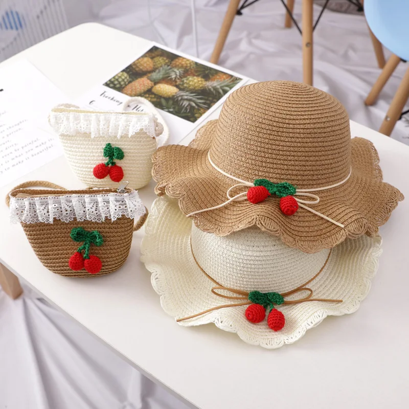 New Summer Baby Breathable Hat Straw Hat With Handbag Bags Kids Hat Boy Girls Sun Visor UV Protection Panama Hat