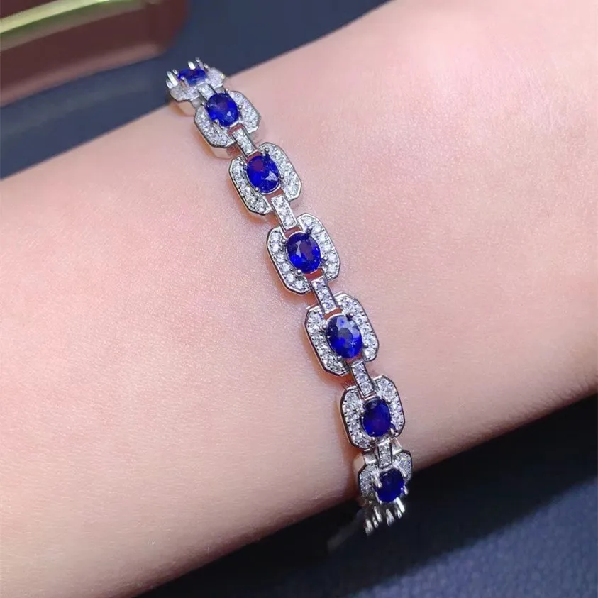 KJJEAXCMY fine jewelry 925 sterling silver inlaid natural sapphire Women's hand Bracelet Halloween Wedding Engagement Gift