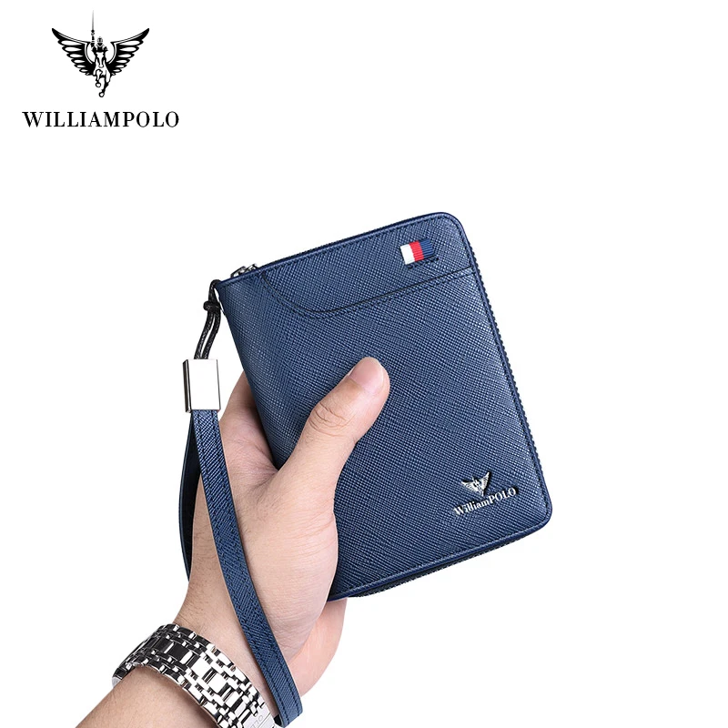 Leather Men's wallet short shielding NFC / RFID scanning multi function large capacity card bag fashion organ design link clip