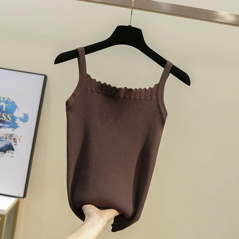 Hot Selling  Summer Style Tank Tops For Women's Knitted Solid Color  Cami Camisole Female Camisas Mujer D350