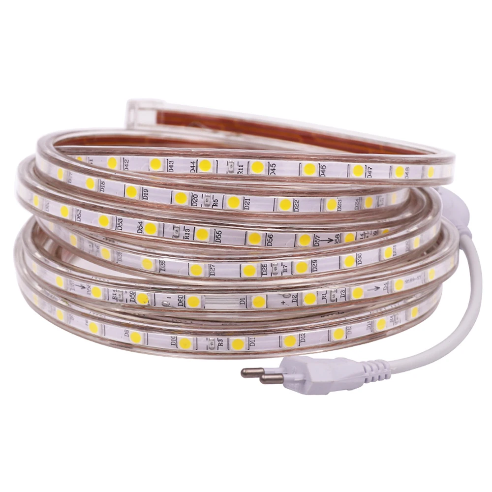 

LED Strip Light SMD 5050 60Leds/m Flexible LED Ribbon Tape AC 220V 110V Outdoor Waterproof Rope Light White Warm Blue Green Red