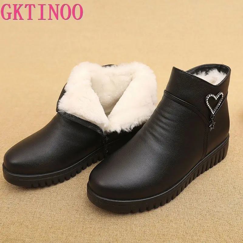 GKTINOO 2024 Women Snow Boots Winter Flat Heels Ankle Boots Women Warm Platform Shoes Leather Thick Fur Booties