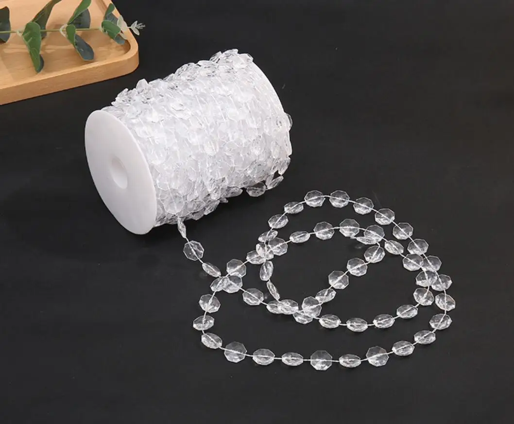 10Meter 14mm AB Crystal Octagonal Bead Pendant Chain Door Curtain Wedding Party Christmas Holiday Venue Home Hotel Decoration