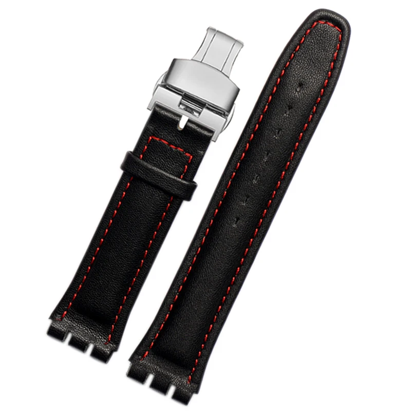 17mm 19mm strap for swatch band Genuine Calf Lea-ther Watch Strap Band Black Brown White Waterproof High Quality