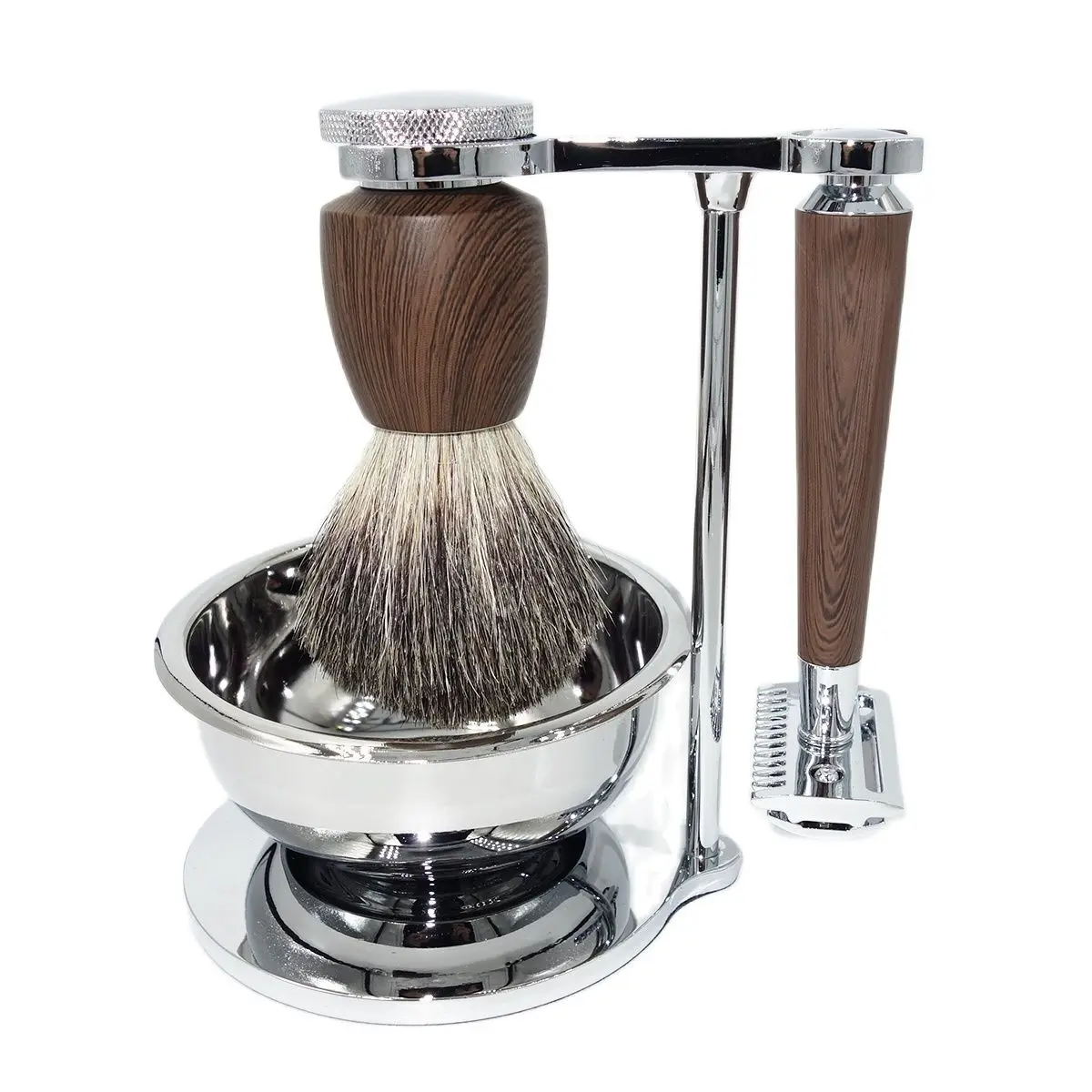 Magyfosia New Men's Beard Shaving Kit with Double Edge Body Razor Wet Honey Badger Hair Brush Gift Set for Father Husband