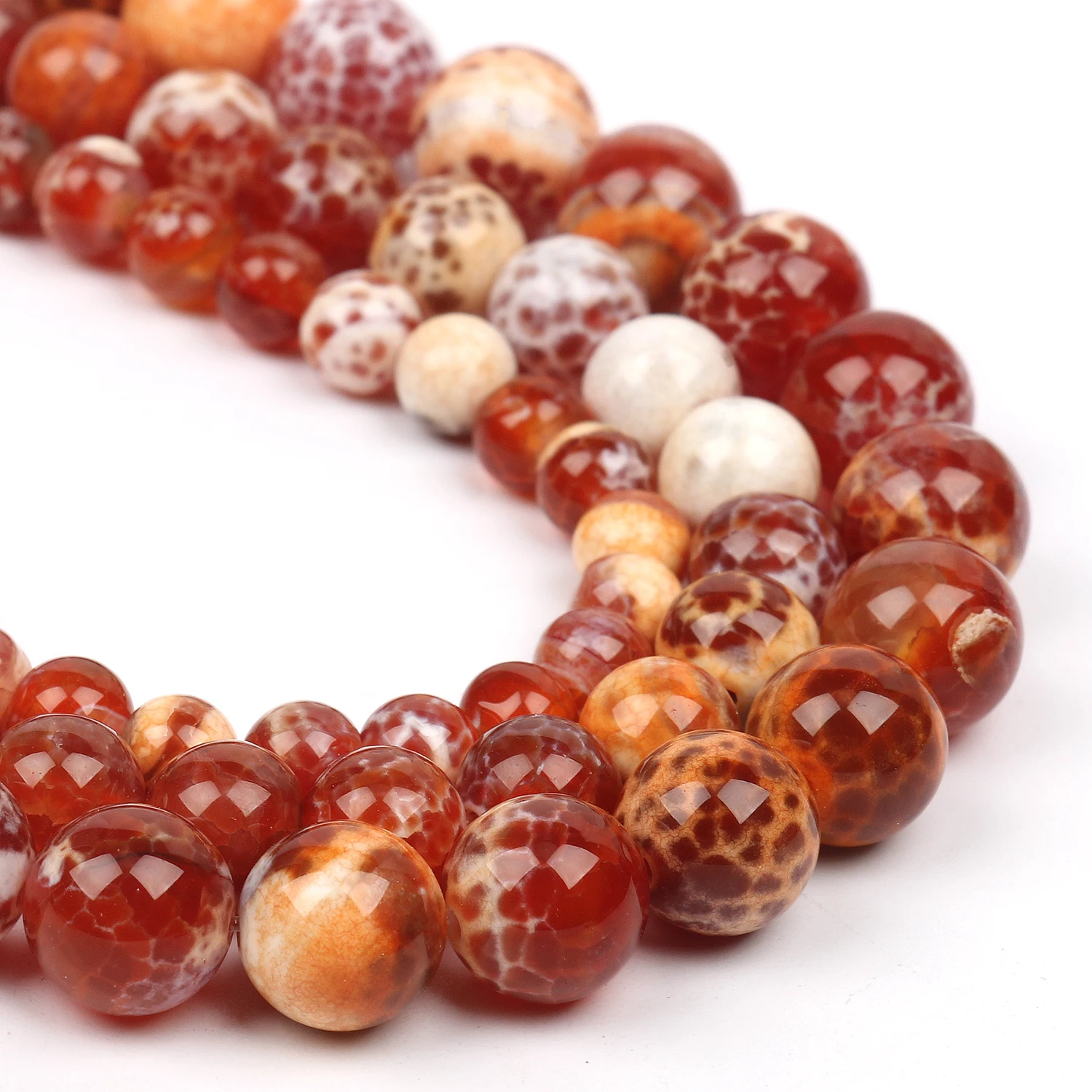 Natural Orange Red Fire Agates Stone Beads Round Loose Spacer Beads For Jewelry Making DIY Bracelet Handmade 6/8/10mm