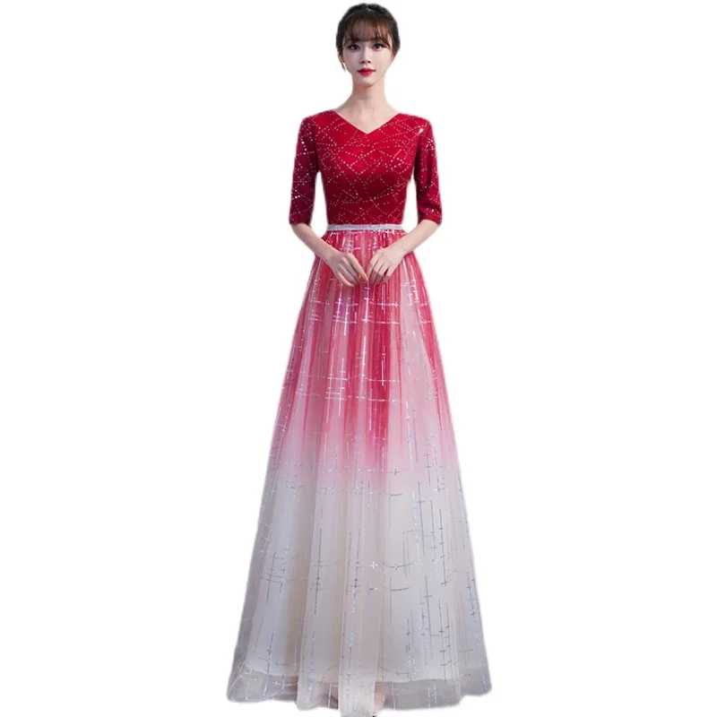 DLH-70#Chorus Performance Costume Female Adult Long Skirt Student Reading Host Slim Evening Dress Party Prom Dress Factory Direc