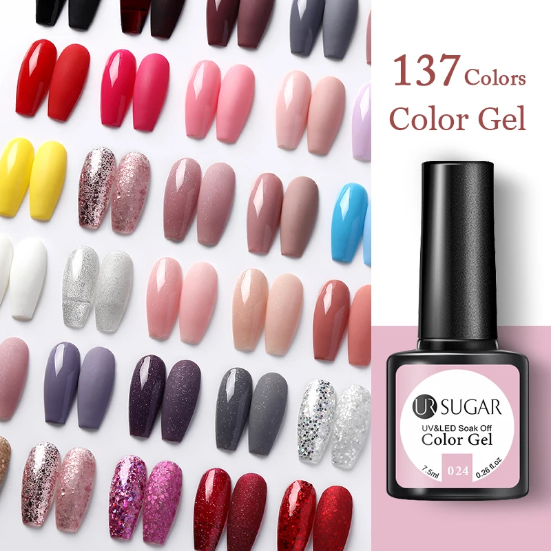 UR SUGAR 7.5ml Pink Glitter Aurora Gel Nail Polish Spring Color Manicure Semi Permanent Soak Off UV LED Nail Art Gel Varnish