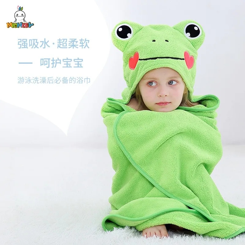 2023 Nice Cartoon Hooded Beach Bath Towel Rabbit Frog Dog Elephant Children Girls Boys Summer Cloak Bath Towel 70x115cm