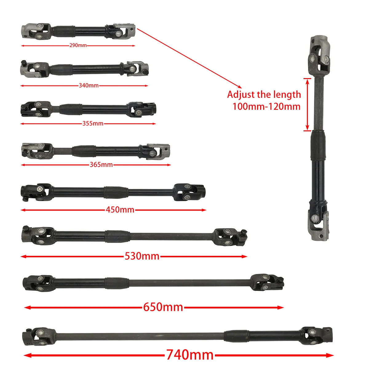 290mm-740mm 30T Adjustable Steering Knuckle Go Kart U joints Shaft Rod of utility vehicle Buggy UTV QUAD ATV Parts