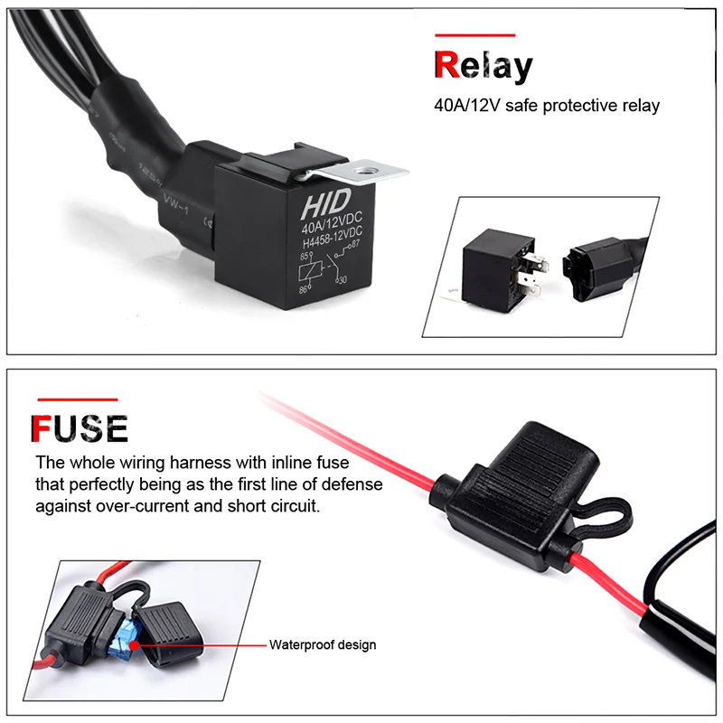 1.6M/2.2M Motorcycle Electric On Off Switch Wiring Relay Harness For Spotlight Fog Light With Fuse 2/3 Wires Cable 12V Accessory