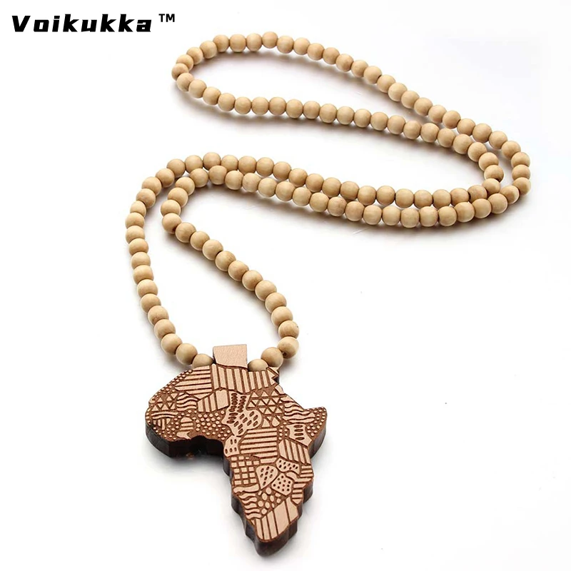 Voikukka Jewelry 2021 New Product Hot Sale African Map Pendant Wooden Hiphop Women Man Necklace For Gifts Accessories