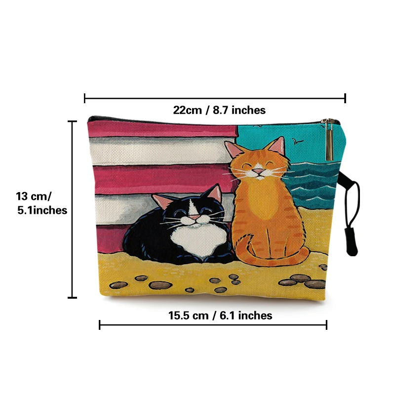 Roomy Cosmetic Bag Cute Cartoon Cat Print Fashion Women Makeup Bags Waterproof Cosmetics Bag Travel Lady Washing Toiletry Tote