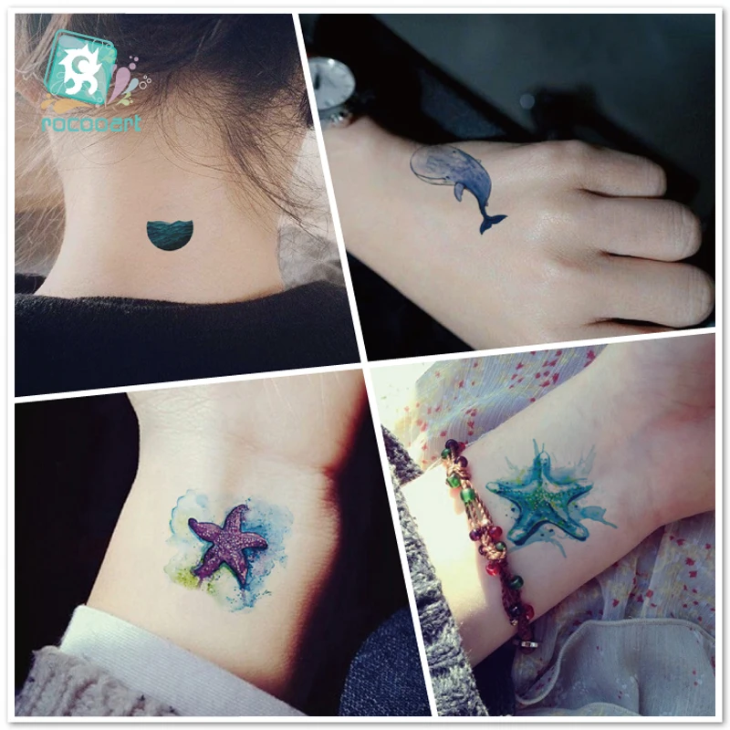 Jellyfish Dolphin Ocean Temporary Tattoos Sticker Watercolor Fake Tattoo Flash Custom Tatoo For Children Women Body Art Arm