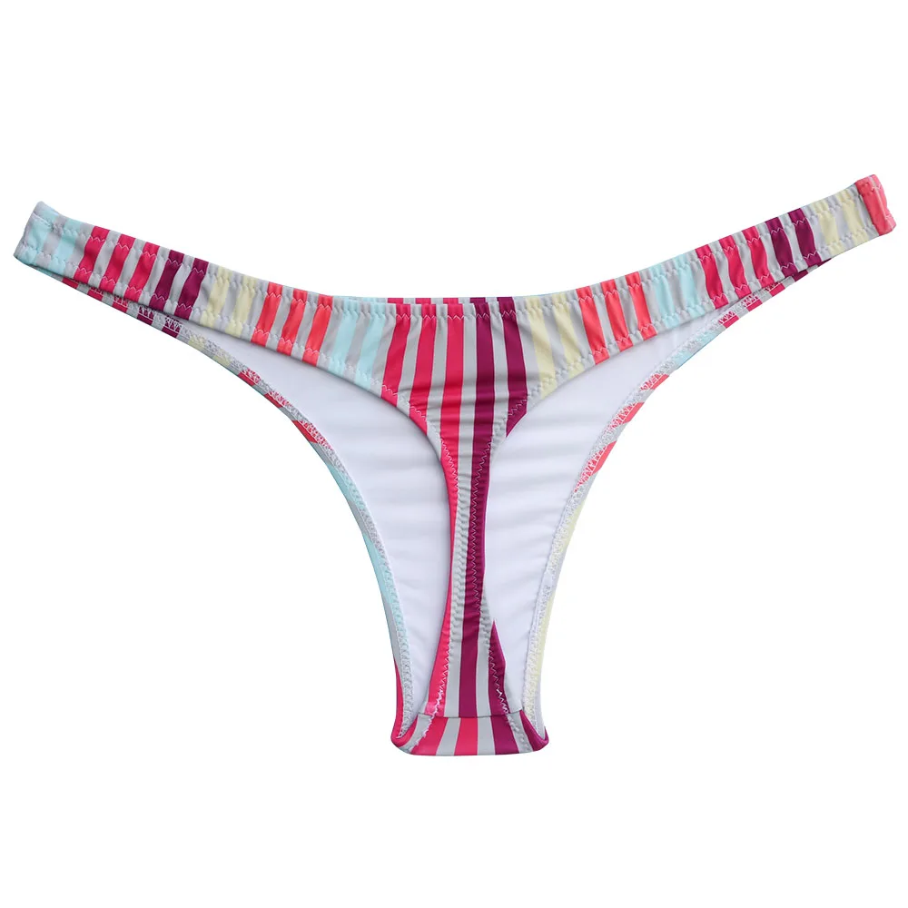 Women\'s Black Striped Brazilian Bikini Bottoms Thong Low Waist Swimwear Fashionable Poolside ApparelWomen\'s Black Striped Brazil