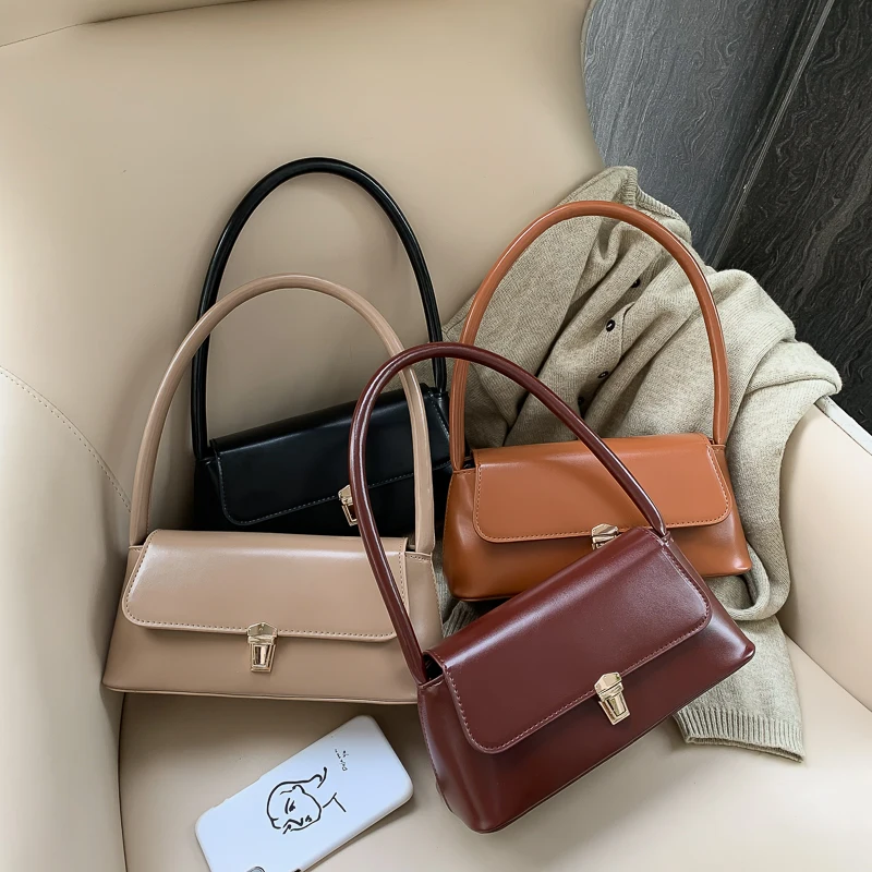 Solid Color PU Leather Handbags For Women 2021 Shoulder Bag Female Small Elegant Totes Lady Handbag Luxury Hand Bag