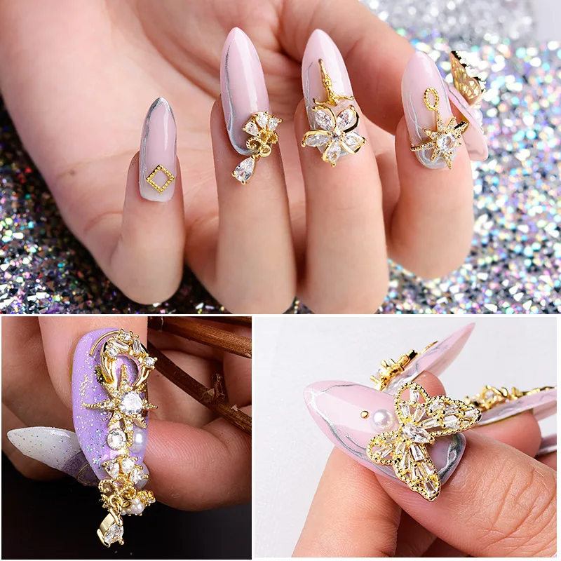 10 Pcs Shiny Zircon Luxury Alloy 3D Nail Art Decorations Charm Butterfly Diamond Crystal Jewelry Manicure Design Accessories