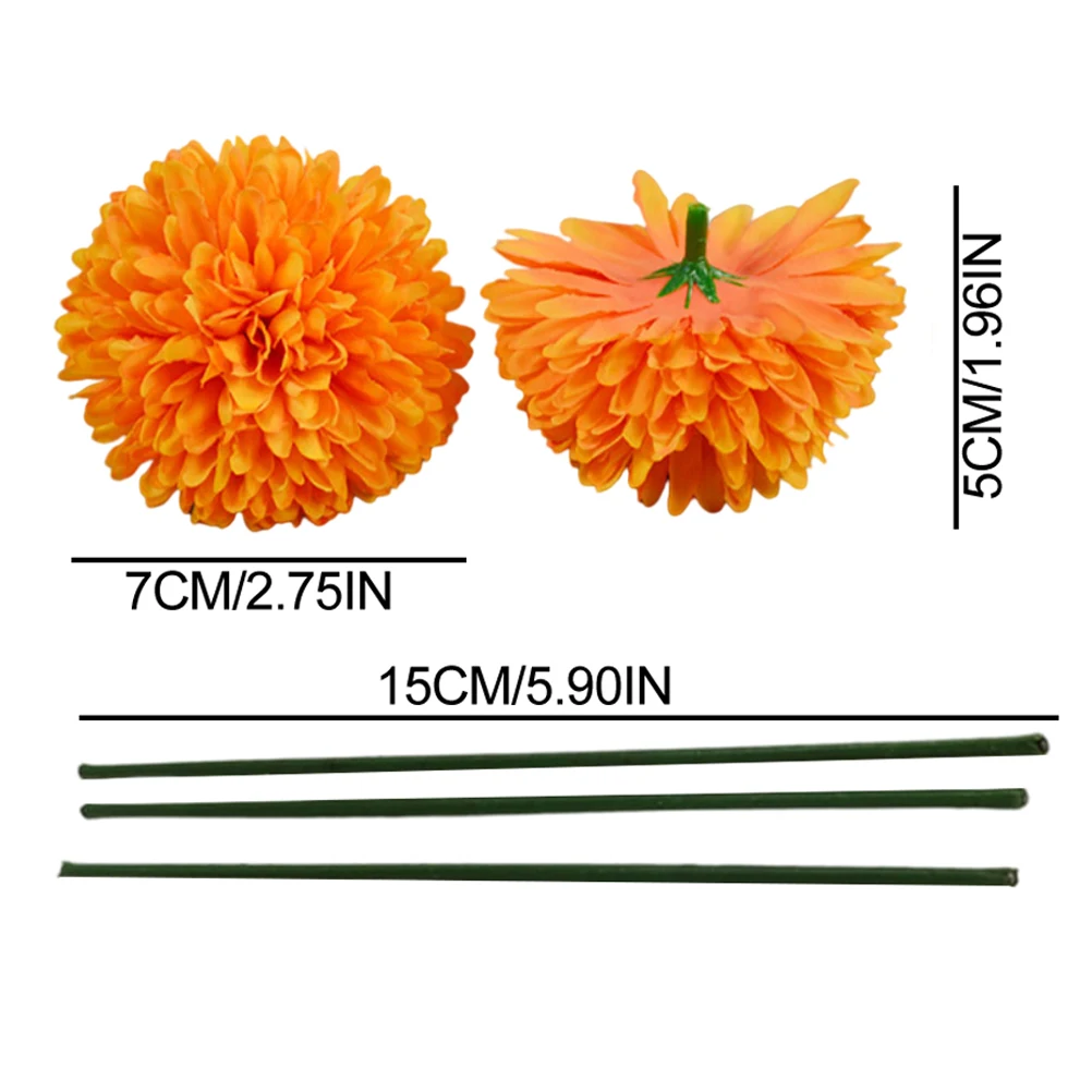 

50PCS Luxury Marigold Artificial Flower for Diwali Home DIY Wreath Garland Craft Wedding Party Decor with 50 PCS Flower Pole