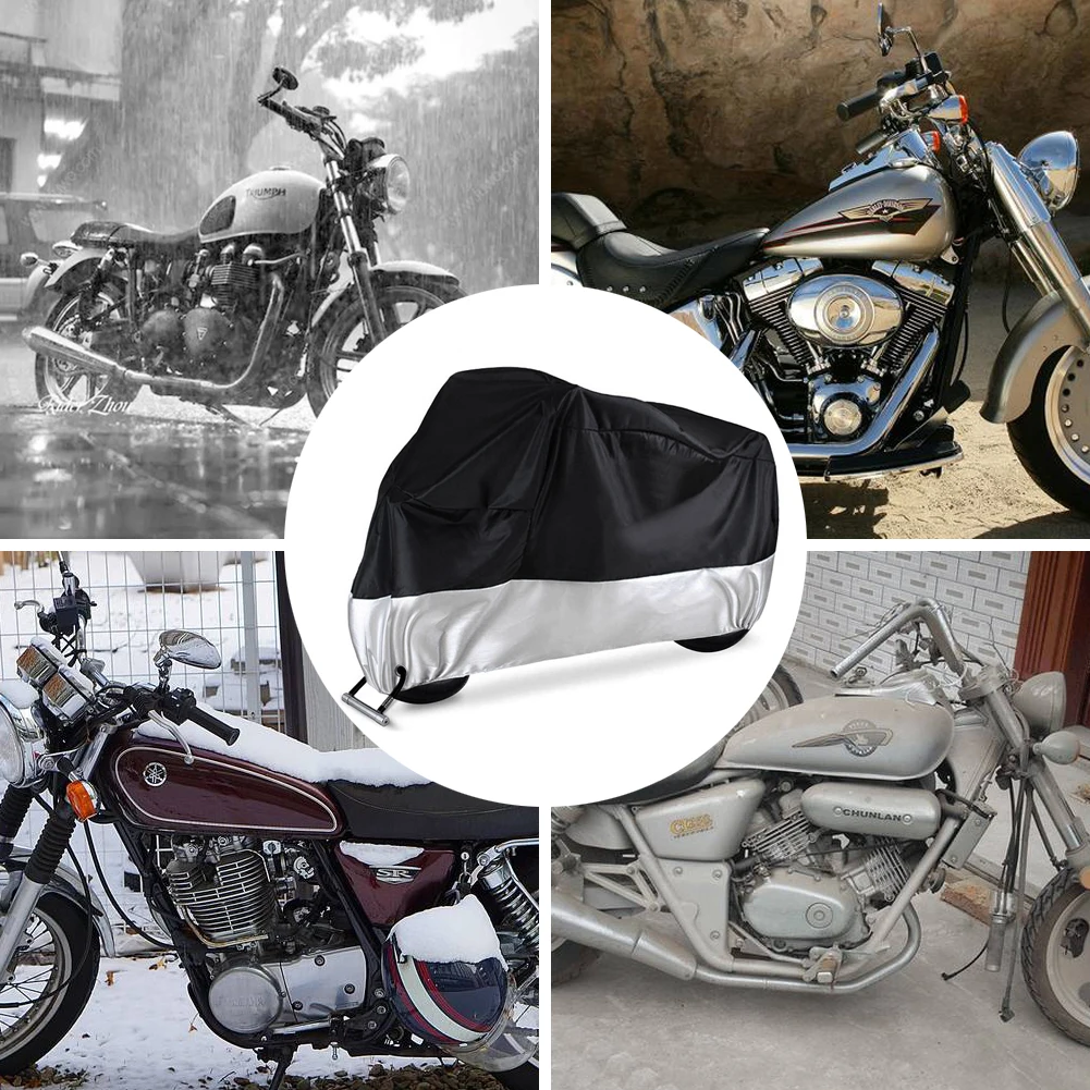 190T Black Silver Design Waterproof Motorcycle Covers Motors Dust Rain Snow UV Protector Cover Indoor Outdoor M L XL XXL XXXL