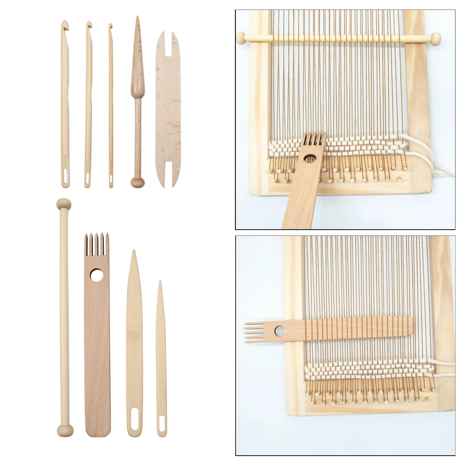 직조 직조 도구, 목재 직조 셔틀, 크로셰 바늘, 핸드 직조 스틱, 태피스트리 뜨개질, DIY 공예 도구, 9 개/세트 